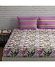 Huesland by Ahmedabad Cotton 144 TC Floral Cotton Bedsheet for Double Bed King Size with 2 Pillow Covers | 9ft x 9ft | Pink, Green & White