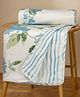 HUESLAND 100% Cotton Dohar Toddler Size Reversible | 41 x 55 inches, Floral Fusion - Cream, Carolina Blue & Green