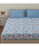 Huesland by Ahmedabad Cotton 144 TC Bedsheet for King Size Bed with 2 Pillow Covers | Botanical Chevron | 108 by 108 inch | Blue, Yellow & White