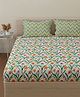 Huesland by Ahmedabad Cotton 144 TC Bedsheet for King Size Bed with 2 Pillow Covers | Botanical Chevron | 108 by 108 inch | Green, Yellow & White