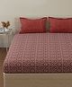 Huesland by Ahmedabad Cotton 144 TC Cotton Bedsheet for Double Bed King Size with 2 Pillow Covers | Brown & White