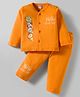 Tango Interlock Knit Full Sleeves Night Suit With Animal Print - Orange