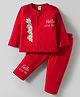 Tango Interlock Knit Full Sleeves Night Suit With Animal Print - Red
