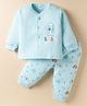 Tango Knit Full Sleeves Night Suit With Animal Print - Light Blue