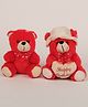 Dukiekooky Super Cute & Adorable Pack of 2 Red Teddy Bear Plush Toy Birthday Theme with Cap Plush Soft  Toy Height 18 cm