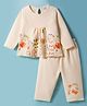 Tango Knit Full Sleeves Winter Wear Top & Pant Set With Floral Print - Cream