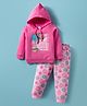 Tango Looper Knit Full Sleeves Winter Wear Hooded T-Shirt & Lounge Pant Set with Apple Print - Dark Pink