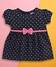 BUMZEE Cotton Knit Half Sleeves Polka Dots Printed Dress With Bow Applique - Navy Blue