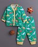 BUMZEE Cotton Knit Full Sleeves Co-ords Night Suit With Dino Print - Green