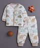 BUMZEE Cotton Knit Full Sleeves Co-ords Night Suit With Animal Print - White