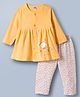 Tango Single Jersey Knit Full Sleeves Front Open Frock & Leggings With Deer & Floral Print - Golden & White
