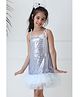 Foreverkidz Sequin Woven Sleeveless Frill Detailed Dress - Blue