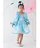 Foreverkidz Sequin Woven Full Puffed Sleeves Shimmered Dress - Blue