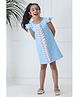 Foreverkidz Premium Scuba Woven Cap Sleeves Polka Dots Printed Frill Detailed Dress - Blue