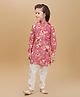 Ministitch Cotton Rayon Woven Full Sleeves Floral Printed Kurta Pant Set - Pink