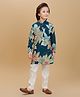 Ministitch Cotton Rayon Woven Full Sleeves Floral Printed Kurta Pant Set - Teal