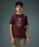 Technosport Knit Half Sleeves Press Start Text Printed Quick Dry & Breathable Tee - Brown