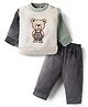 Mom's pet Fleece Knit Full Sleeves Teddy Bear Embroidered Heavy Winter Sweatshirt With Pant Set - Grey
