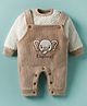 Mom's pet Fleece Knit Full Sleeves Elephant Embroidered Heavy Winter Dungaree With Tee - Brown