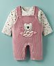 Mom's pet Fleece Knit Full Sleeves Aeroplane  Embroidered Heavy Winter Dungaree With Tee - Dark Pink