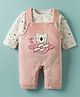 Mom's pet Fleece Knit Full Sleeves Aeroplane  Embroidered Heavy Winter Dungaree With Tee - Peach