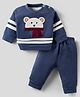 Mom's pet Fleece Knit Animal Face Patch Detailed Sweatshirt & Jogger Set - Blue