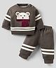 Mom's pet Fleece Knit Animal Face Patch Detailed Heavy Winter Sweatshirt & Jogger Set - Dark Grey