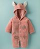 Mom's pet Fleece Knit Full Sleeves Animal Ear Applique Detailed Heavy Winter Romper - Peach