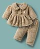 Mom's pet Fur Knit Full Sleeves Textured Heavy Winter Dress With Leggings - Brown