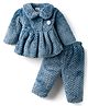 Mom's pet Fur Knit Full Sleeves Textured Heavy Winter Dress With Leggings - Blue