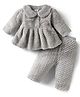 Mom's pet Fur Knit Full Sleeves Textured Heavy Winter Dress With Leggings - Grey