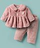 Mom's pet Fur Knit Full Sleeves Textured Heavy Winter Dress With Leggings - Peach