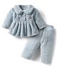 Mom's pet Fur Knit Full Sleeves Textured Heavy Winter Dress With Leggings - Sky Blue