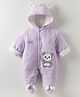 Mom's pet Fleece Knit Full Sleeves Panda Patch Detailed Heavy Winter Romper - Purple