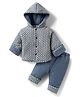 Mom's pet Cotton Knit Full Sleeves Winter Quilted Hooded  Jacket With Pant Set - Blue