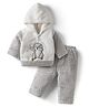 Mom's pet Fur Knit Full Sleeves Penguin Embroidered Heavy Winter Hooded Sweatshirt With Pants - Grey