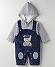 Mom's pet Fleece Knit Sleeveless Teddy Patch Detailed Heavy Winter Dungaree With Hooded Tee - Blue