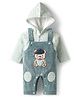 Mom's pet Fleece Knit Sleeveless Teddy Patch Detailed Heavy Winter Dungaree With Hooded Tee - Green