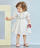 Peppermint Woven Half Puffed Sleeves Floral Embroidered Dress With Belt - White
