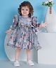 Peppermint Woven Three Fourth Puffed Sleeves Floral Printed Dress - Sea Green