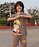 Nap Chief Cotton Half Sleeve Naruto Printed Relaxed Fit T-shirt and Shorts Set - Grey