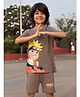 Nap Chief Cotton Half Sleeve Naruto Printed Relaxed Fit T-shirt and Shorts Set - Grey