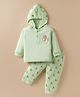 Tango Interlock Knit Full Sleeves Hooded T-Shirt & Lounge Pant Set with Bear & Tree Print - Light Green