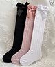 Ziory Cotton Pack Of 3 Bow Applique Detailed Socks - Black White & Pink
