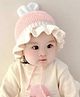 Ziory Woollen Knit Colour Blocked & Ear Applique Detailed Cap - Pink - Circumference 44 - 48 Cm