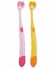 BeeBaby Brush Buddy Toothbrush for Kids 3-6 Years, Long Handle for Easy Grip, 10 x Softer Tapered Bristles Ideal for Milk and Permanent Teeth, 100% BPA Free. Yellow & Pink. Pack of 2