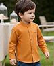 Kookie Kids Cotton Woven Full Sleeves Solid Colour Kurta Style Shirt - Brown