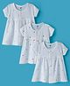 Zero Sinker Knit Half Sleeves Frock With Floral Print Pack Of 3 - White