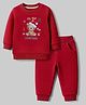 Zero Fleece Knit Full Sleeves Winter Wear Sweatshirt & Joggers Set With Teddy Print - Red