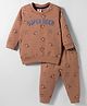 Zero Fleece Knit Full Sleeves Winter Wear Sweatshirt and Joggers Set with Teddy Print And Super Hero Text Print - Tan